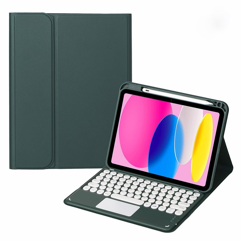 erorex For Ipad 10Th Gen 10.9 2022 Sa-10C Bluetooth Touch Keyboard Leather Tablet Case With Pen Slot(Dark Green) - Image 1