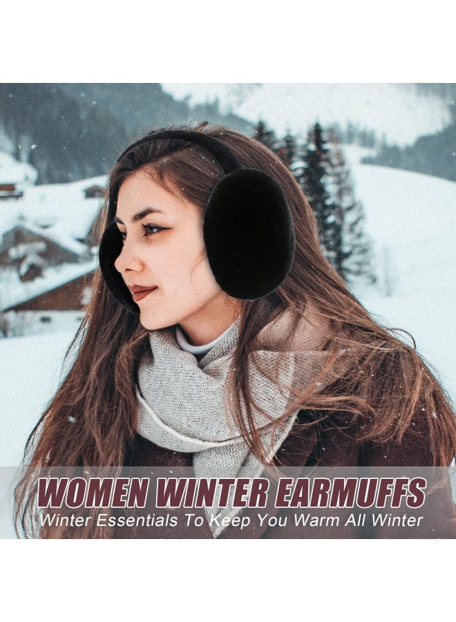 PIGBENGO PIGBENGO Foldable Ear Muffs for Women Cold Weather Fluffy Earmuffs Winter Warm Headband Cute Slouchy Ear Warmers (Black) - Image 1