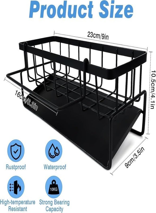 Dkriva® Kitchen Sink Organizer, Sponge Holder for Kitchen Sink, Dish Soap Brush Holder Rack, Sink Caddy Stand, Used for Holding Sponges Brushes Soap, Rustproof Metal Construction, Black - Image 2