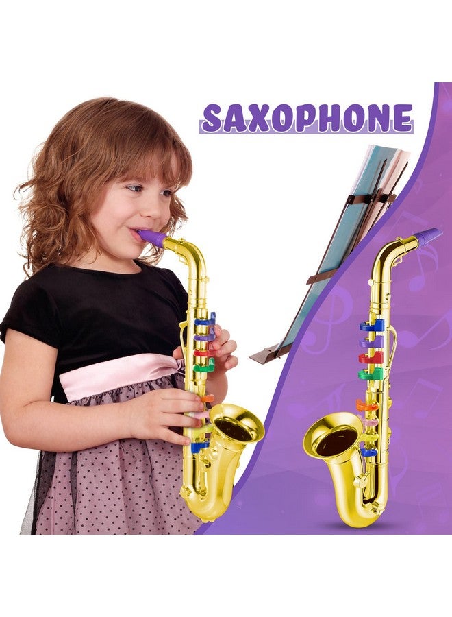 Lewtemi Lewtemi Set of 3 Saxophone for Kids Musical Instruments Toy Saxophone Toy Trumpet and Clarinet with 8 Colored Coded Keys Teaching Songs Gifts for Toddlers Children(Gold)  - Image 4