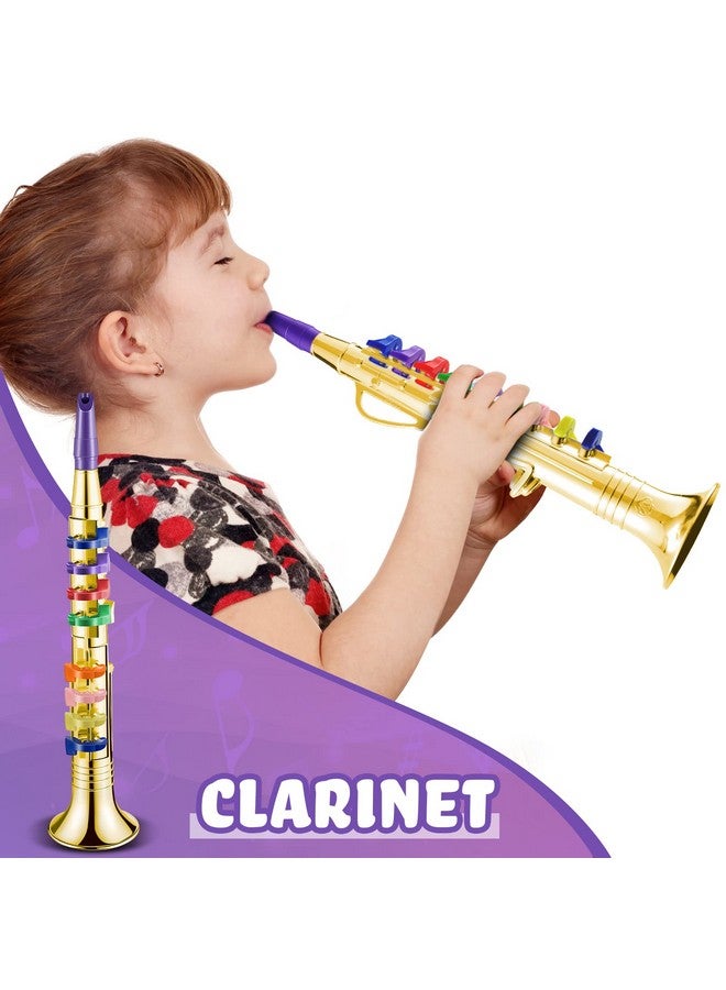Lewtemi Lewtemi Set of 3 Saxophone for Kids Musical Instruments Toy Saxophone Toy Trumpet and Clarinet with 8 Colored Coded Keys Teaching Songs Gifts for Toddlers Children(Gold)  - Image 5