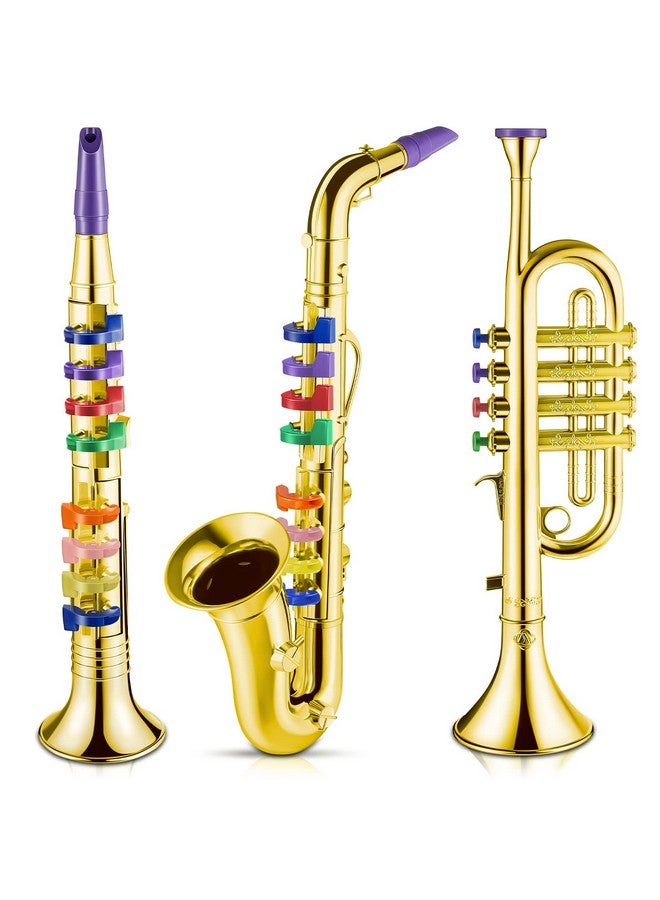 Lewtemi Lewtemi Set of 3 Saxophone for Kids Musical Instruments Toy Saxophone Toy Trumpet and Clarinet with 8 Colored Coded Keys Teaching Songs Gifts for Toddlers Children(Gold)  - Image 1
