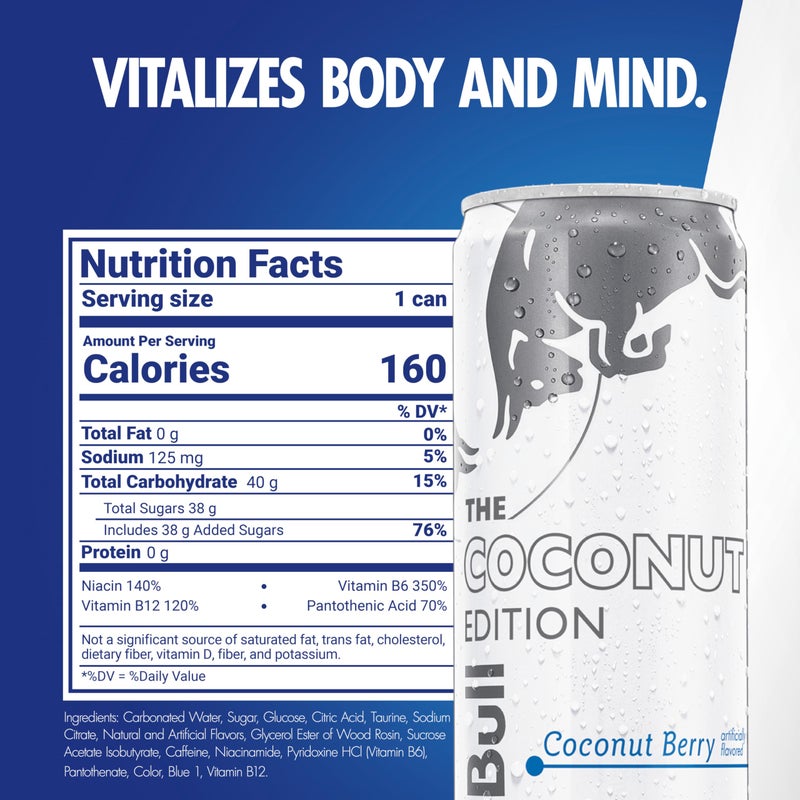Red Bull Coconut Edition Energy Drink, Coconut Berry, with 114mg Caffeine plus Taurine & B Vitamins, 12 Fl Oz, Pack of 24 Cans - Image 3