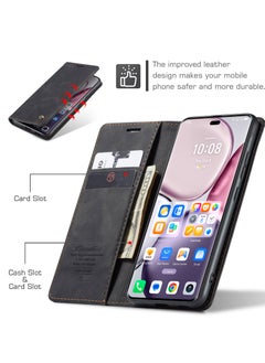 CaseMe Phone Case Luxury PU Leather Design 013 Flip Cover Card Slot Holder Cover For  Honor X9C / Honor x60 Pro (Black )  - Image 2