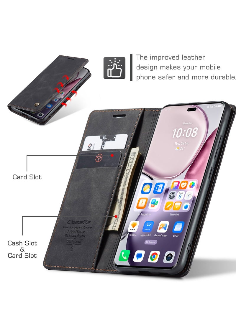 كيس مي جراب موبايل من الجلد الصناعي الفاخر  013 وحامل للكروت و البطاقات متوافق مع  Honor X9C / Honor x60 Pro (اسود )  - Image 2