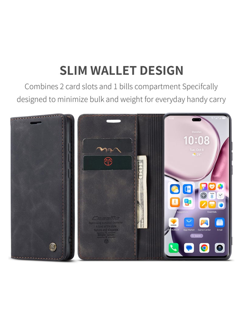 كيس مي جراب موبايل من الجلد الصناعي الفاخر  013 وحامل للكروت و البطاقات متوافق مع  Honor X9C / Honor x60 Pro (اسود )  - Image 4