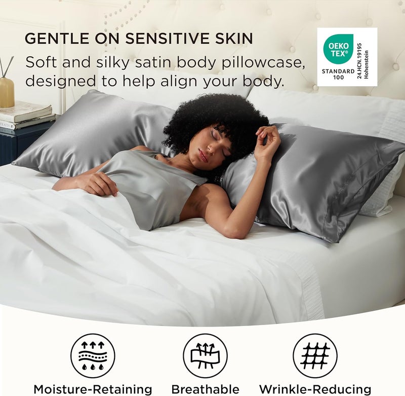 Bedsure Body Pillow Cover 20x54 Inches - Dark Grey Satin Similar to Silk Pillowcase for Hair and Skin, Cooling and Silky Long Body Pillow Case Cover with Envelope Closure, Gifts for Women Men - Image 3