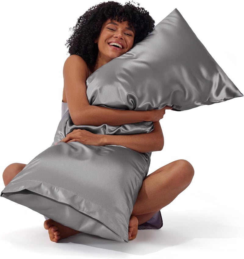 Bedsure Body Pillow Cover 20x54 Inches - Dark Grey Satin Similar to Silk Pillowcase for Hair and Skin, Cooling and Silky Long Body Pillow Case Cover with Envelope Closure, Gifts for Women Men - Image 1