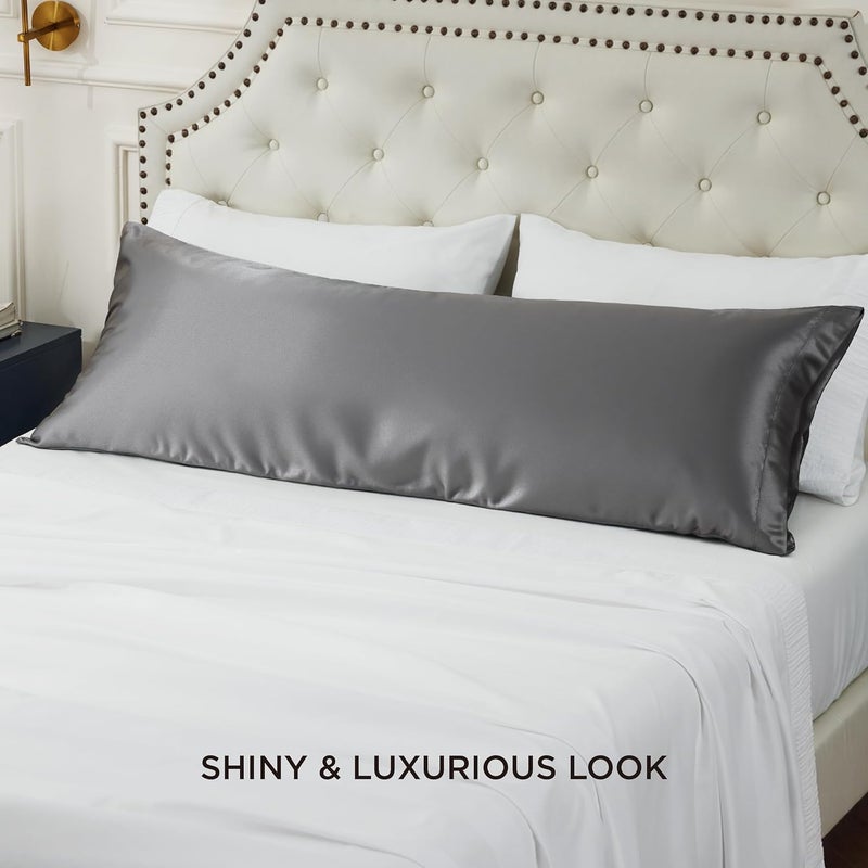 Bedsure Body Pillow Cover 20x54 Inches - Dark Grey Satin Similar to Silk Pillowcase for Hair and Skin, Cooling and Silky Long Body Pillow Case Cover with Envelope Closure, Gifts for Women Men - Image 5