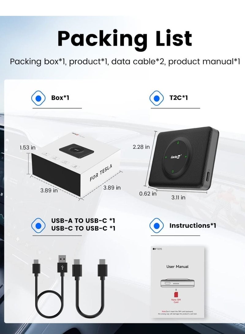 Carlinkit Tesla Wireless CarPlay Adapter 2023 Newest T2C Massive Apps Like Google Map  Waze Spotify Podcast Easy Install Only Works With Model 3  Y - Image 5