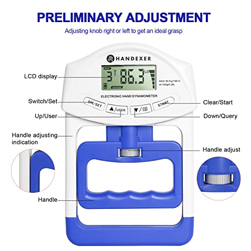 Handexer Grip Strength Tester - Hand Grip Dynamometer - Handheld Digital Grip Measurement Meter Device Trainer Power 198 Lbs / 90 Kgs - Strengthener Exerciser for Sports, School and Home Use - Image 5