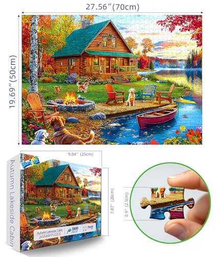 Blueforest Autumn Lake House 1000 Piece Jigsaw Puzzle for Adults Log Cabin with Dogs Fall Foliage Adult Puzzles 1000 Pieces for Family Game Night Home Decor - Image 5