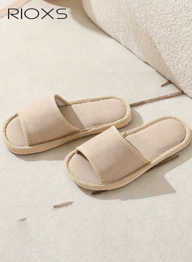 RIOXS 2 Pair Unisex Open Toe Summer House Slippers, Lightweight Breathable Slippers for Men and Women, Comfortable Slip On Slides Sandals, Washable Reusable Silent Slide Slippers for Guests, Non Slip Spa Slipper for Home Bedroom, Hotel, Travel, Beige - Image 4