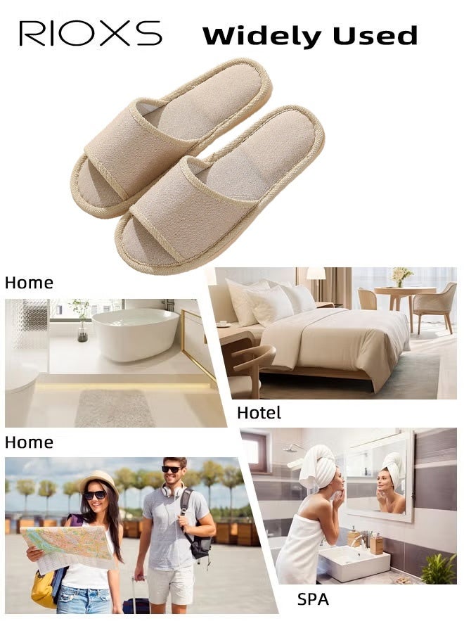 RIOXS 2 Pair Unisex Open Toe Summer House Slippers, Lightweight Breathable Slippers for Men and Women, Comfortable Slip On Slides Sandals, Washable Reusable Silent Slide Slippers for Guests, Non Slip Spa Slipper for Home Bedroom, Hotel, Travel, Beige - Image 5