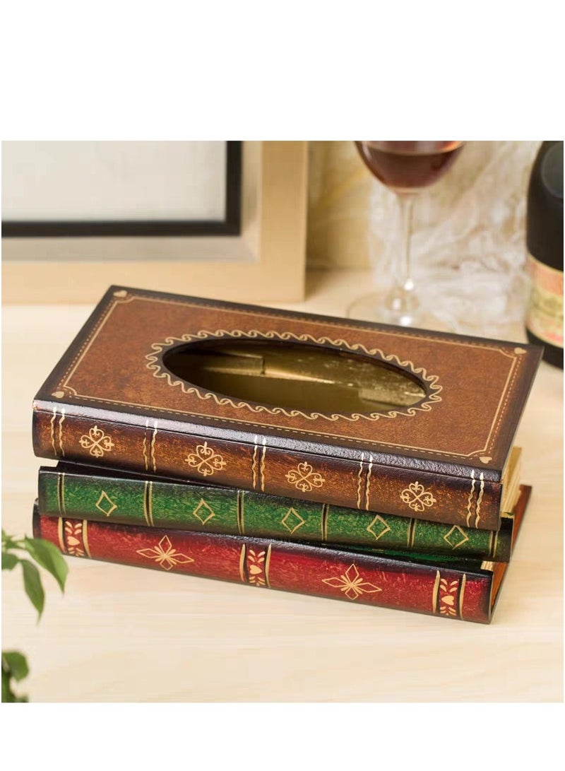 LINGWEI Tissue Case Antique Book Design Wood Bathroom Facial Tissue Dispenser Box Cover Novelty Napkin Holder - Image 3