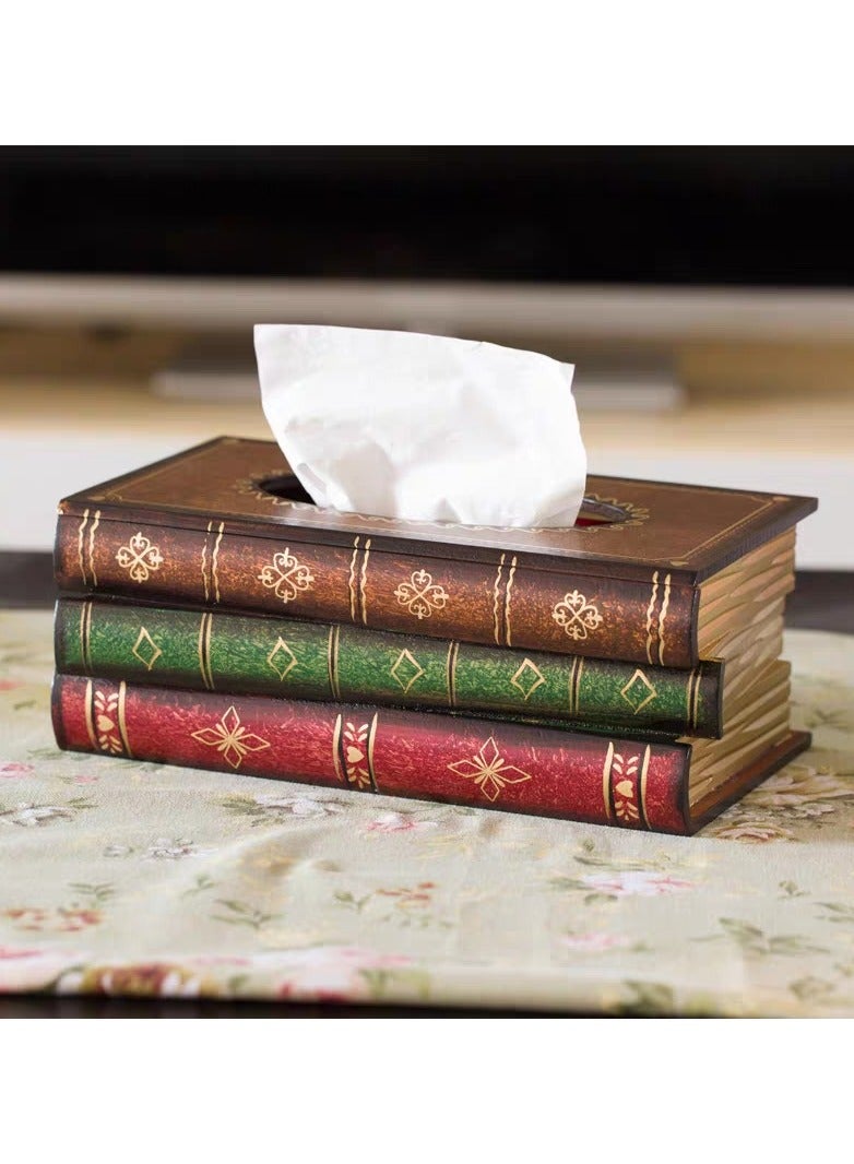 LINGWEI Tissue Case Antique Book Design Wood Bathroom Facial Tissue Dispenser Box Cover Novelty Napkin Holder - Image 4