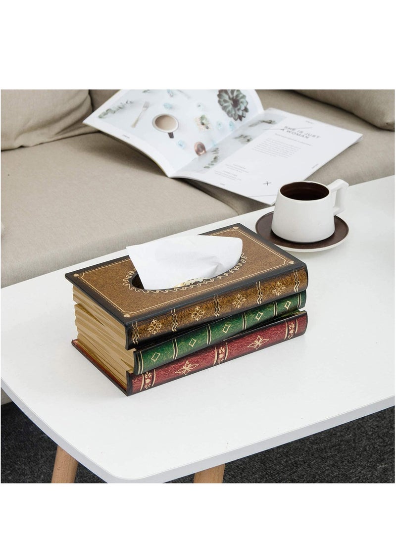 LINGWEI Tissue Case Antique Book Design Wood Bathroom Facial Tissue Dispenser Box Cover Novelty Napkin Holder - Image 1