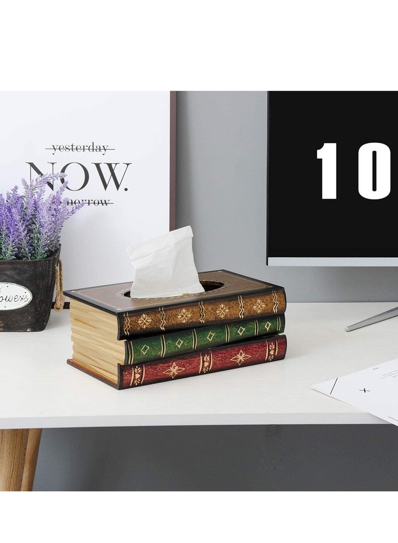 LINGWEI Tissue Case Antique Book Design Wood Bathroom Facial Tissue Dispenser Box Cover Novelty Napkin Holder - Image 2