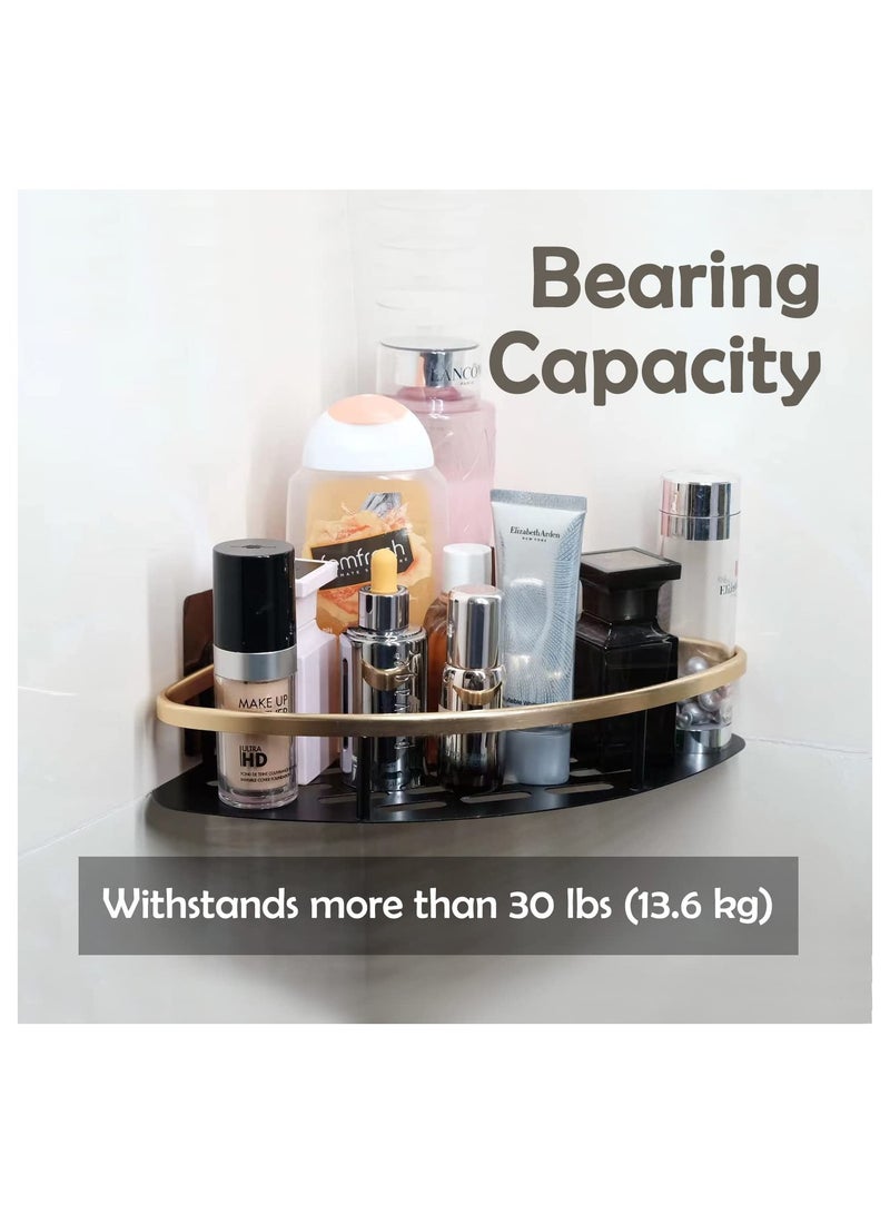 SYOSI حامل دش 2 عبوة، مثبت على الحائط بدون حفر، منظم مغسلة من سبائك الألومنيوم المقاوم للصدأ، رف تخزين الحمام والمطبخ، يتحمل 13.6 كجم، أسود مات بالذهب (مثلث) - Image 3