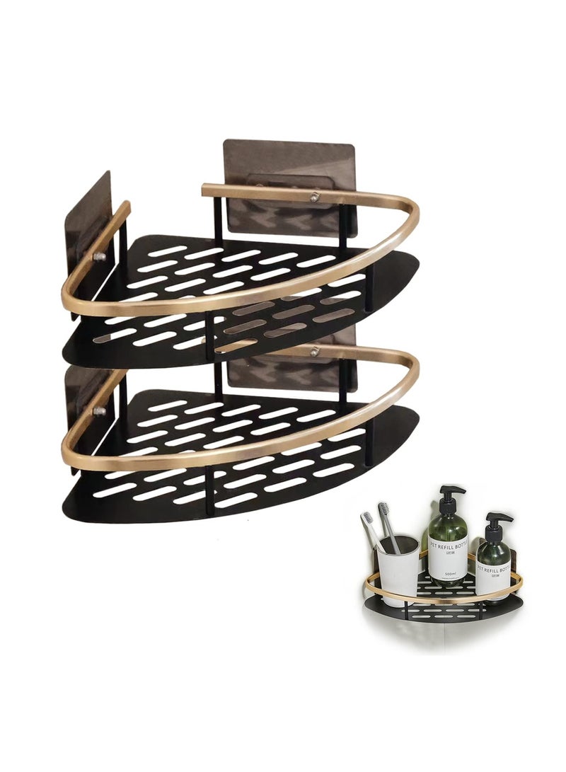 SYOSI حامل دش 2 عبوة، مثبت على الحائط بدون حفر، منظم مغسلة من سبائك الألومنيوم المقاوم للصدأ، رف تخزين الحمام والمطبخ، يتحمل 13.6 كجم، أسود مات بالذهب (مثلث) - Image 4