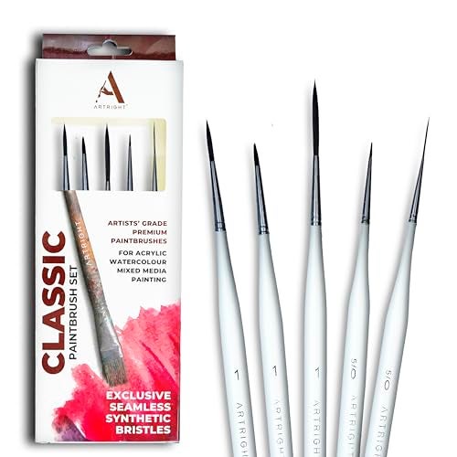 ArtRight Artist Detailing Synthetic Brush Set 5Pcs - Wooden Professional Painting Fine Liner Brush for Acrylic, Nail Art & Model Painting (3 Liner Brushes of Sizes #00000, 2 Precision Brushes of #1) - Image 1