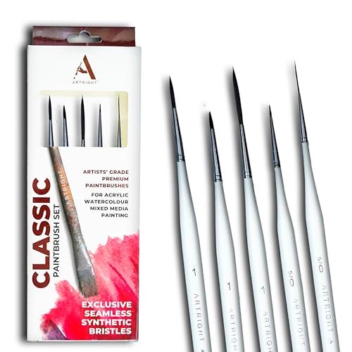 ArtRight Artist Detailing Synthetic Brush Set 5Pcs - Wooden Professional Painting Fine Liner Brush for Acrylic, Nail Art & Model Painting (3 Liner Brushes of Sizes #00000, 2 Precision Brushes of #1) - Image 2