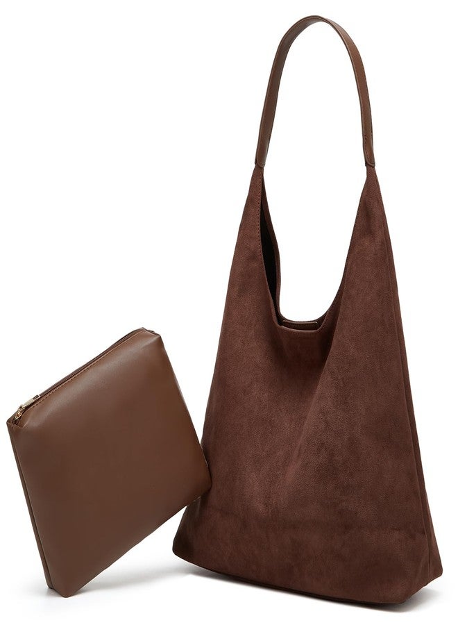Pocadri Womens Fashion Suede Shoulder Bags Large Tote Bag Retro Purse Handbag Casual Work Ladies Top Handle Satchel - Image 1