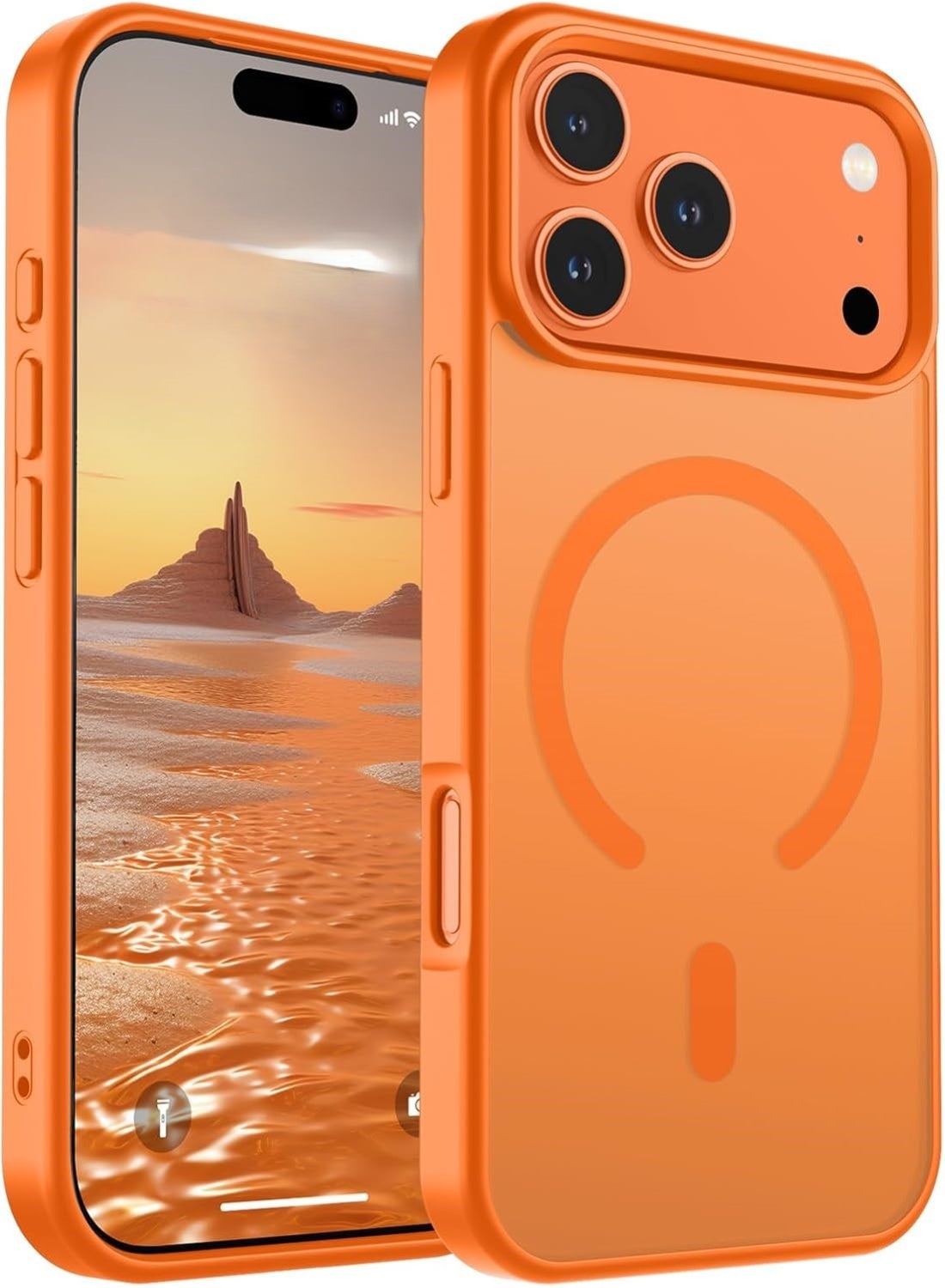 Matte Magnetic Case for iPhone 17 Pro, Compatible with MagSafe, Plating Luxury Cover, Matte Soft TPU Shockproof Protective Phone Case | Orange