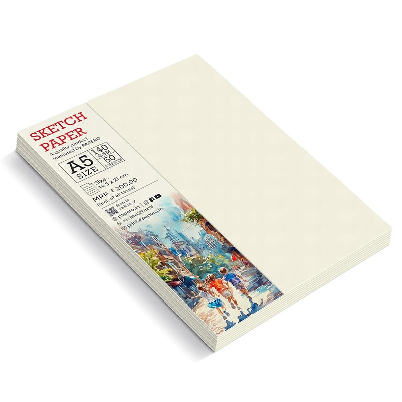 PAPERO A5 Loose Leaf Sketch Paper/Drawing Sheets | 140 GSM | 50 Sheets | Size (21 x 14.5 cm) | Ideal for Artists & Designers - Image 1