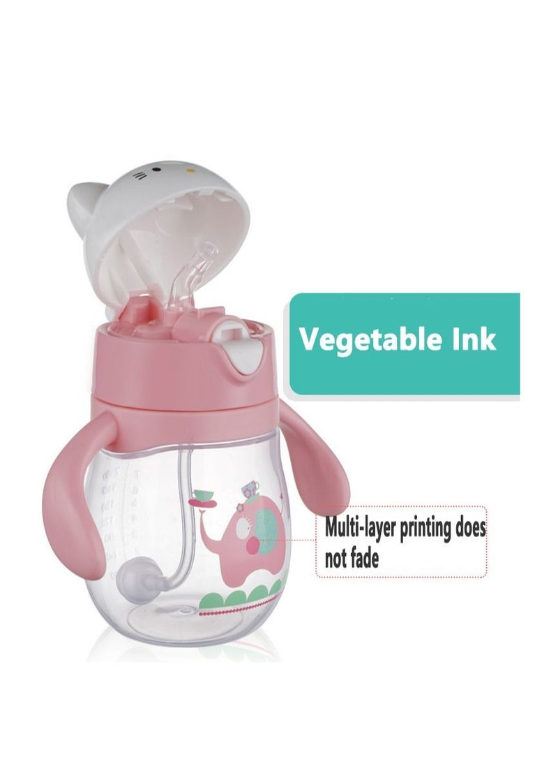 Y&D Straw Cup for Toddlers, 270ML No-Spill Sippy Cups with Weighted Straw, Spill Proof Training Toddler With Handle Baby Cartoon Leak-proof Water 6 Months+ Cute Cat Head Bady Bottle (Pink) - Image 3