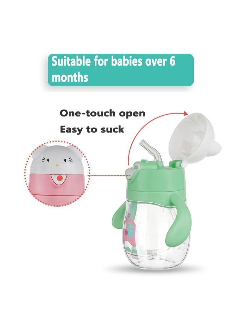 Y&D Straw Cup for Toddlers, 270ML No-Spill Sippy Cups with Weighted Straw, Spill Proof Training Toddler With Handle Baby Cartoon Leak-proof Water 6 Months+ Cute Cat Head Bady Bottle (Pink) - Image 5