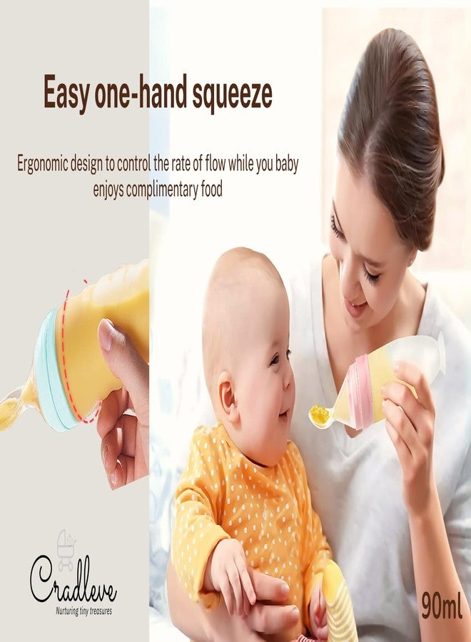 مغذي طعام الأطفال CRADLEVE Squeezon (90 مل)، مغذي طعام سيليكون للأطفال الرضع، ملعقة سيليكون ناعمة، خالٍ من مادة BPA للحبوب والهريس والأطعمة شبه الصلبة للرضع | تحكم متغير في التدفق/مانع للاختناق | 4 أشهر فأكثر (أزرق) - Image 3