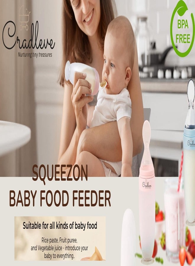 مغذي طعام الأطفال CRADLEVE Squeezon (90 مل)، مغذي طعام سيليكون للأطفال الرضع، ملعقة سيليكون ناعمة، خالٍ من مادة BPA للحبوب والهريس والأطعمة شبه الصلبة للرضع | تحكم متغير في التدفق/مانع للاختناق | 4 أشهر فأكثر (أزرق) - Image 2