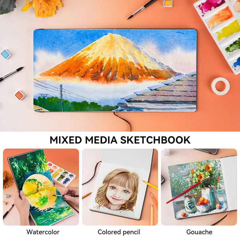 Lightwish Square Watercolor Journal, 100% Cotton Cold Press Watercolor Paper Sketchbook 7.48â€x 7.48â€, 20 Sheets (140lb/300gsm), Acid-Free for Watercolors, Gouache, Acrylics - Image 3