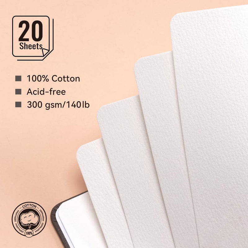 Lightwish Square Watercolor Journal, 100% Cotton Cold Press Watercolor Paper Sketchbook 7.48â€x 7.48â€, 20 Sheets (140lb/300gsm), Acid-Free for Watercolors, Gouache, Acrylics - Image 2