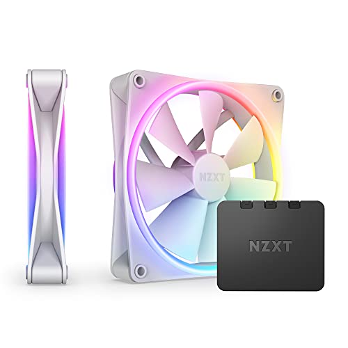 NZXT F140 RGB Twin Pack 2 x 140mm PWM PC Fans with RGB Controller High Airflow Low Noise Fluid Dynamic Bearing CAM Software Control 18 LEDs per Fan White - Image 1