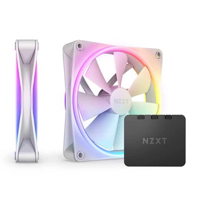 NZXT F140 RGB Twin Pack 2 x 140mm PWM PC Fans with RGB Controller High Airflow Low Noise Fluid Dynamic Bearing CAM Software Control 18 LEDs per Fan White - Image 2