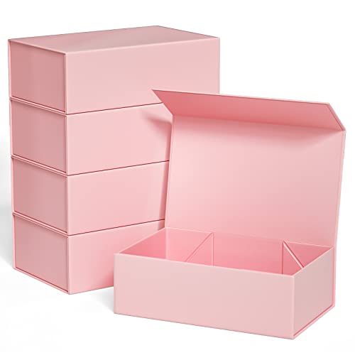صندوق هدايا 10 × 6 × 3 مع غطاء مغناطيسي لصناديق الهدايا للهدايا وصندوق هدايا وصيفات العروس صندوق لطيف صندوق هدايا عيد الميلاد فاخرة لتغليف الهدايا صندوق هدايا مغناطيسي لتغليف الهدايا وردي 5 قطع