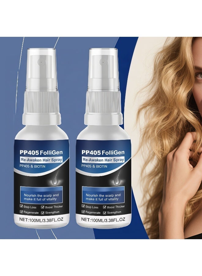 PP405 2-PACKS Hair Growth and Root Strengthening Spray, Plant-based Formula, Activates Hair Follicles, Prevents Hair Loss and Promotes Hair Growth 100ml*2 - Image 1
