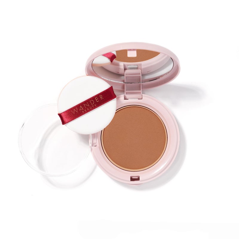 Wander Beauty Wanderlust Powder Foundation - Deep - Blurs and Evens Skin Tone - Perfects and Hydrates With Hyaluronic Acid, Aloe, Honeysuckle, & Vitamin E - Lightweight, Buildable Coverage - 0.31 oz - Image 1