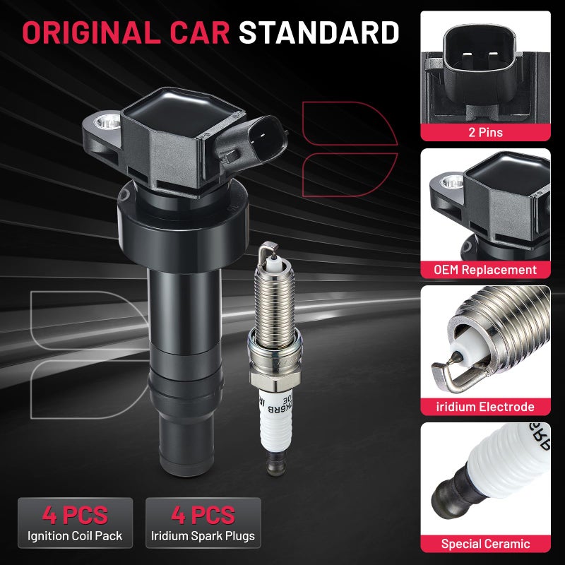 BDFHYK Ignition Coil Pack UF652 and Iridium Spark Plug 93815 Compatible with Hyundai Accent 2012-2020 Hyundai Veloster 2013 Kia Soul Kia Rio Kia Coil Pack Coil for Hyundai 1.6L L4 5C1860 Set of 4 - Image 4