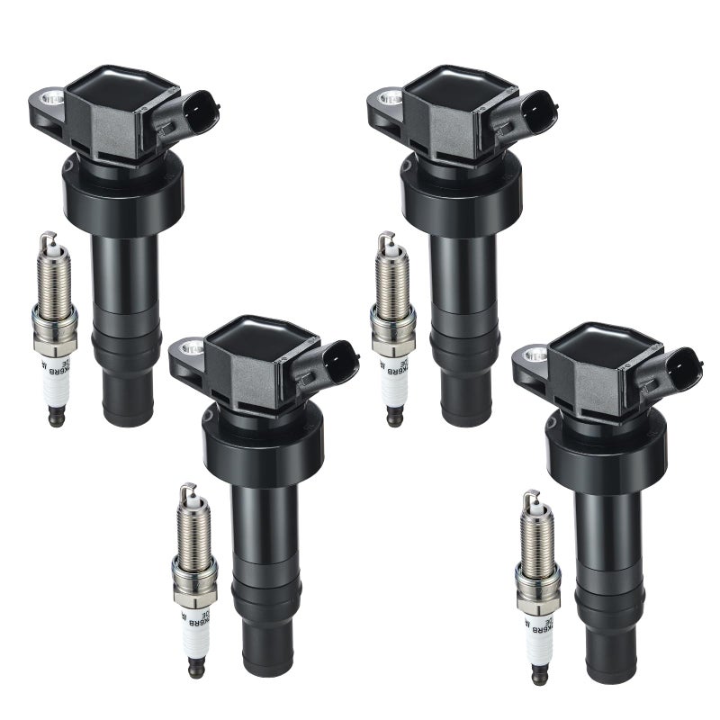 BDFHYK Ignition Coil Pack UF652 and Iridium Spark Plug 93815 Compatible with Hyundai Accent 2012-2020 Hyundai Veloster 2013 Kia Soul Kia Rio Kia Coil Pack Coil for Hyundai 1.6L L4 5C1860 Set of 4 - Image 1