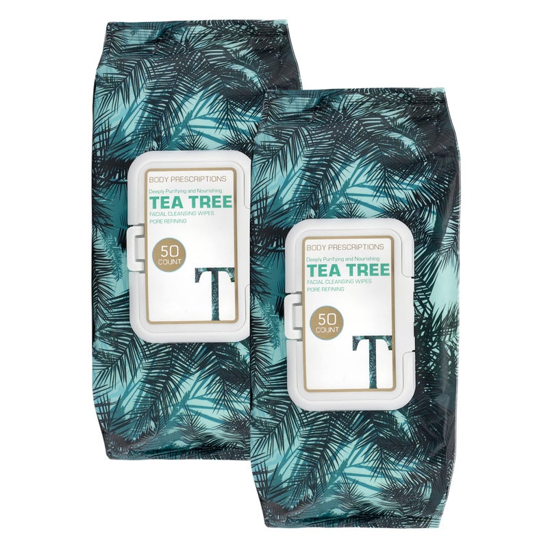 Body Prescriptions Body Prescription Makeup Cleansing Wipes  Gentle and Effective Face Wipes 50 Count Pack of 2 TeaTree