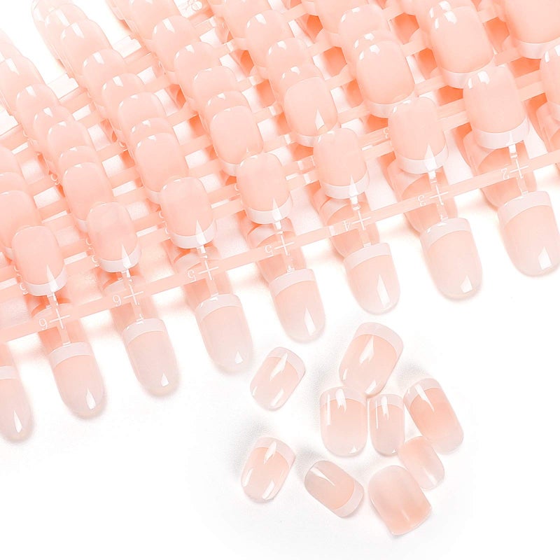 LIARTY 480 Pcs Press On Nails Short, French Tip False Nails Manicure, 12 Size Acrylic Full Cover Artificial Fake Nails with Simple Case, Natural - Image 1