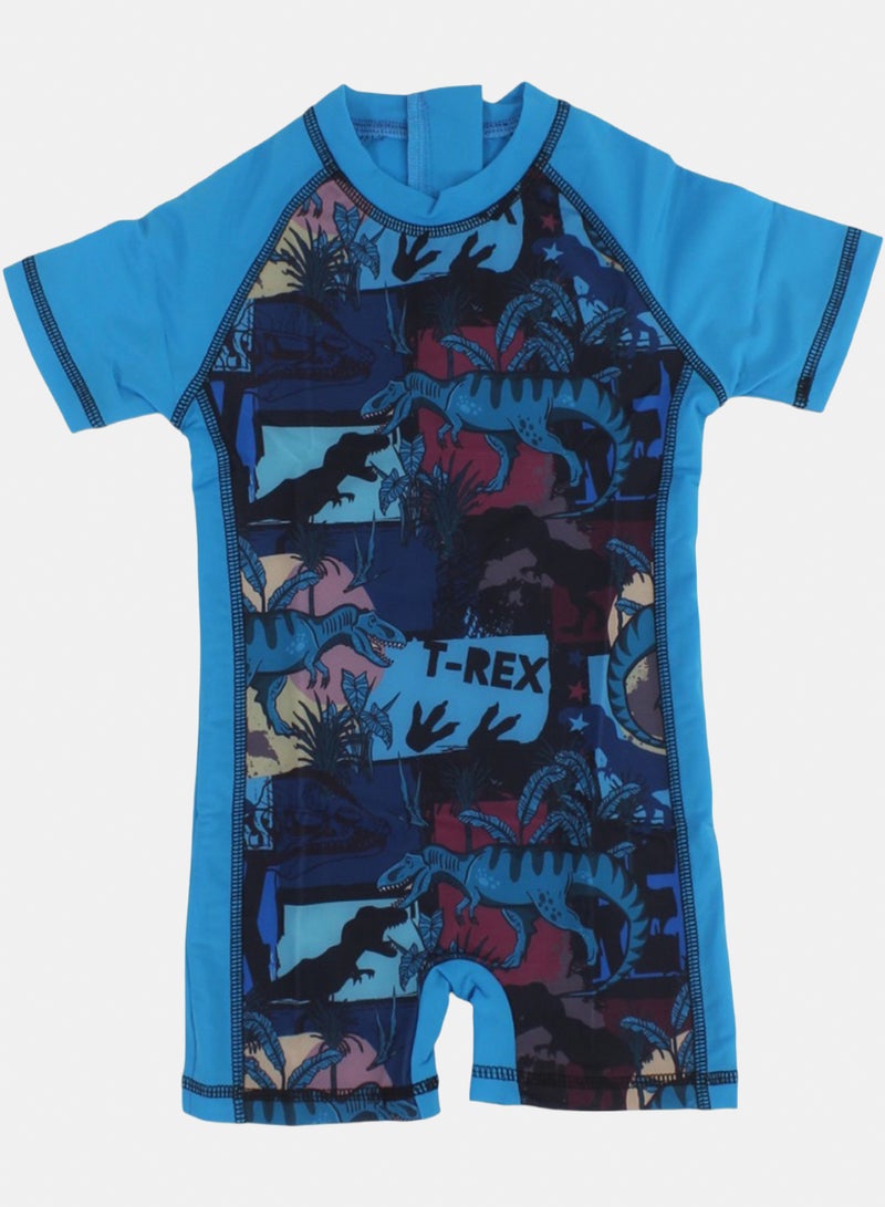 Baby Boys Sunsuit One-Piece – Turquoise with T-Rex Print