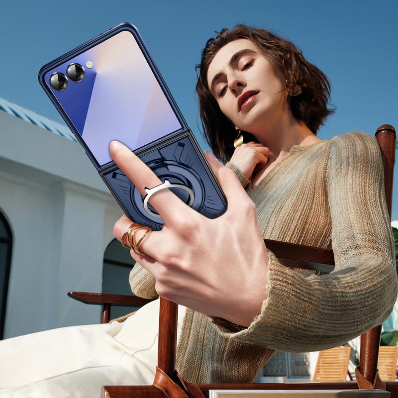إيروريكس جراب هاتف مغناطيسي مزود بحلقة دوارة لهاتف Samsung Galaxy Z Flip7 5G (أزرق) - Image 5