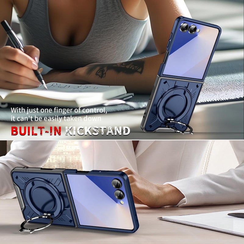 إيروريكس جراب هاتف مغناطيسي مزود بحلقة دوارة لهاتف Samsung Galaxy Z Flip7 5G (أزرق) - Image 3