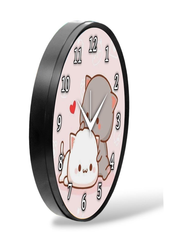 Babawill Cute Cartoon Cat Wall Clock - Round Analog Decorative Clock for Kids Room, Bedroom & Home Décor (26 x 26 x 6 cm) - Image 2
