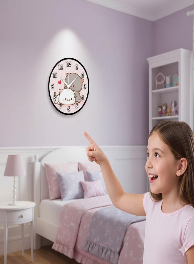 Babawill Cute Cartoon Cat Wall Clock - Round Analog Decorative Clock for Kids Room, Bedroom & Home Décor (26 x 26 x 6 cm) - Image 4