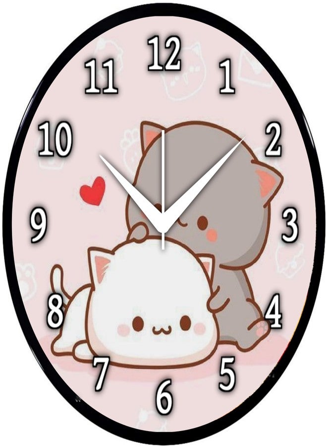 Babawill Cute Cartoon Cat Wall Clock - Round Analog Decorative Clock for Kids Room, Bedroom & Home Décor (26 x 26 x 6 cm) - Image 1